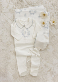 Peluche Collared Botanical Layette Set - Blue