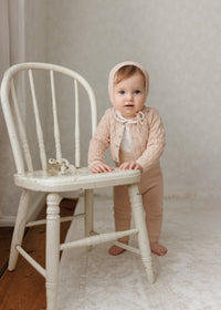 Peluche Knit Suspender Leggings, Emb Onesie & Cardigan - Rose