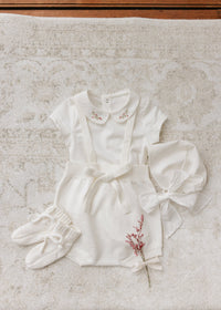 Peluche Knit Suspender Bloomers & Rollover Onesie - Cream
