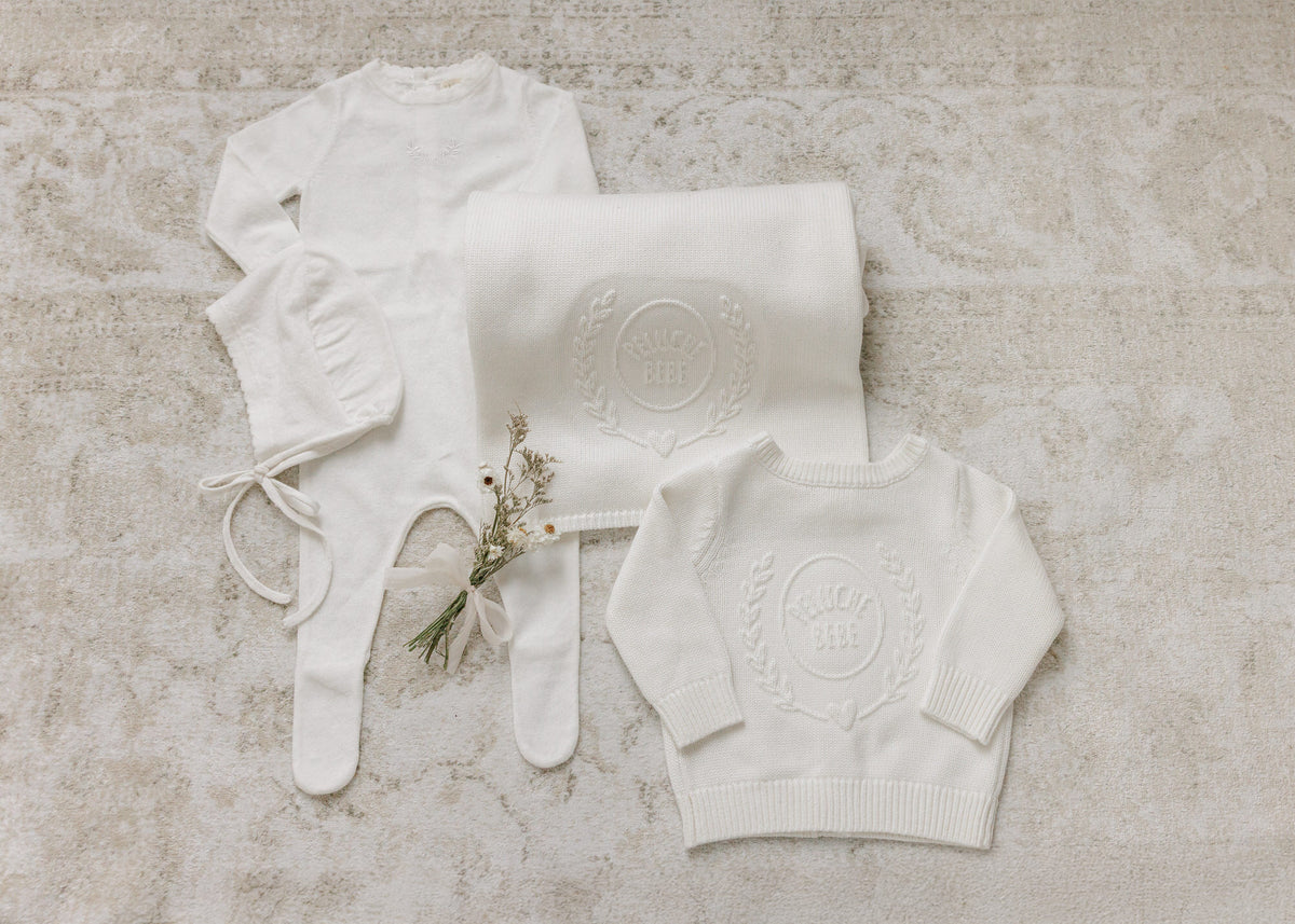Peluche Embossed Knit Blanket - Cream