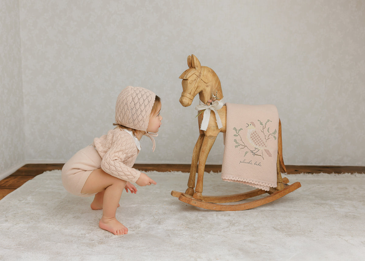 Peluche Knit Suspender Bloomers & Puff Sleeve - Rose
