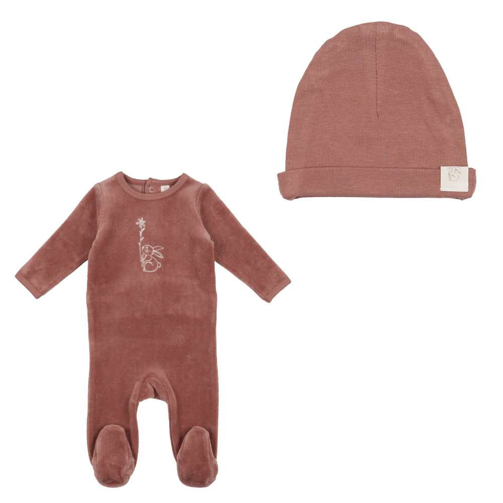 Lilette Velour Bunny Footie & Hat