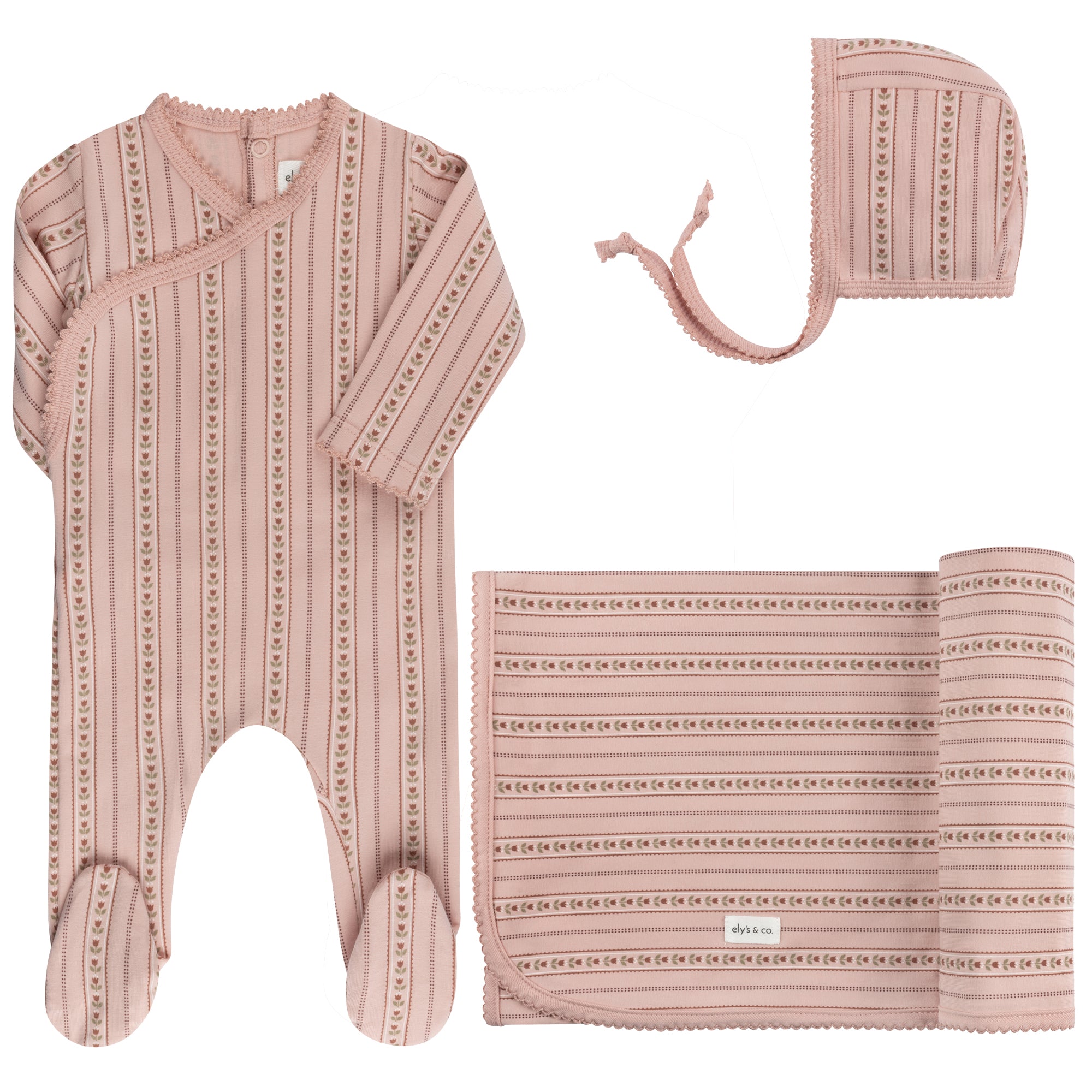 Elys & Co Linear Tulip Layette Set - Pink