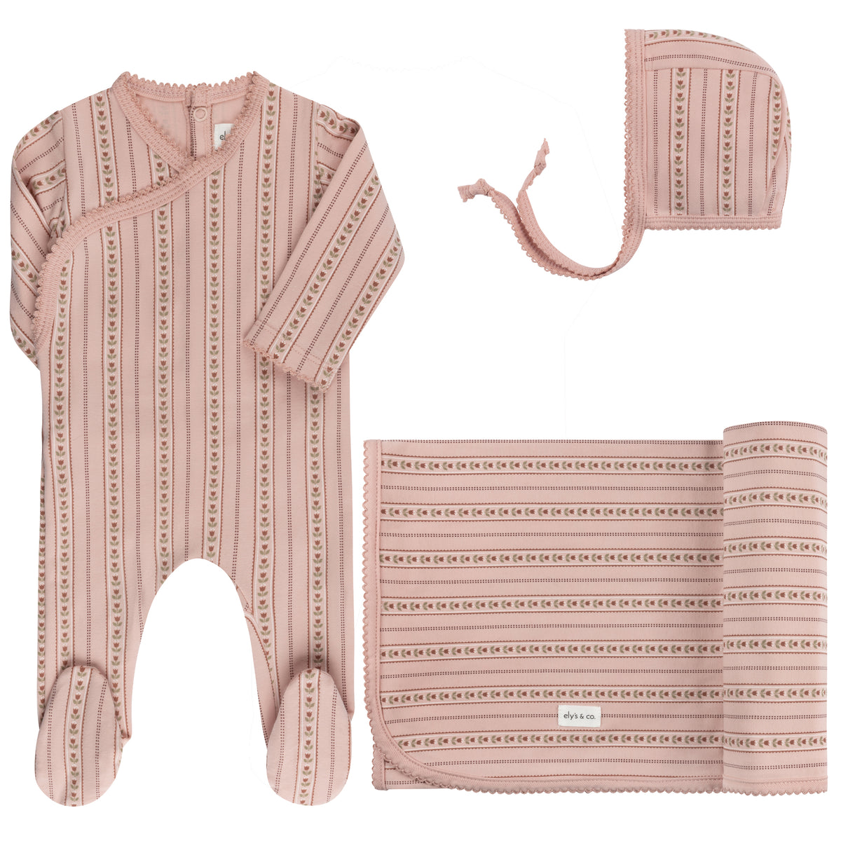 Elys & Co Linear Tulip Layette Set - Pink