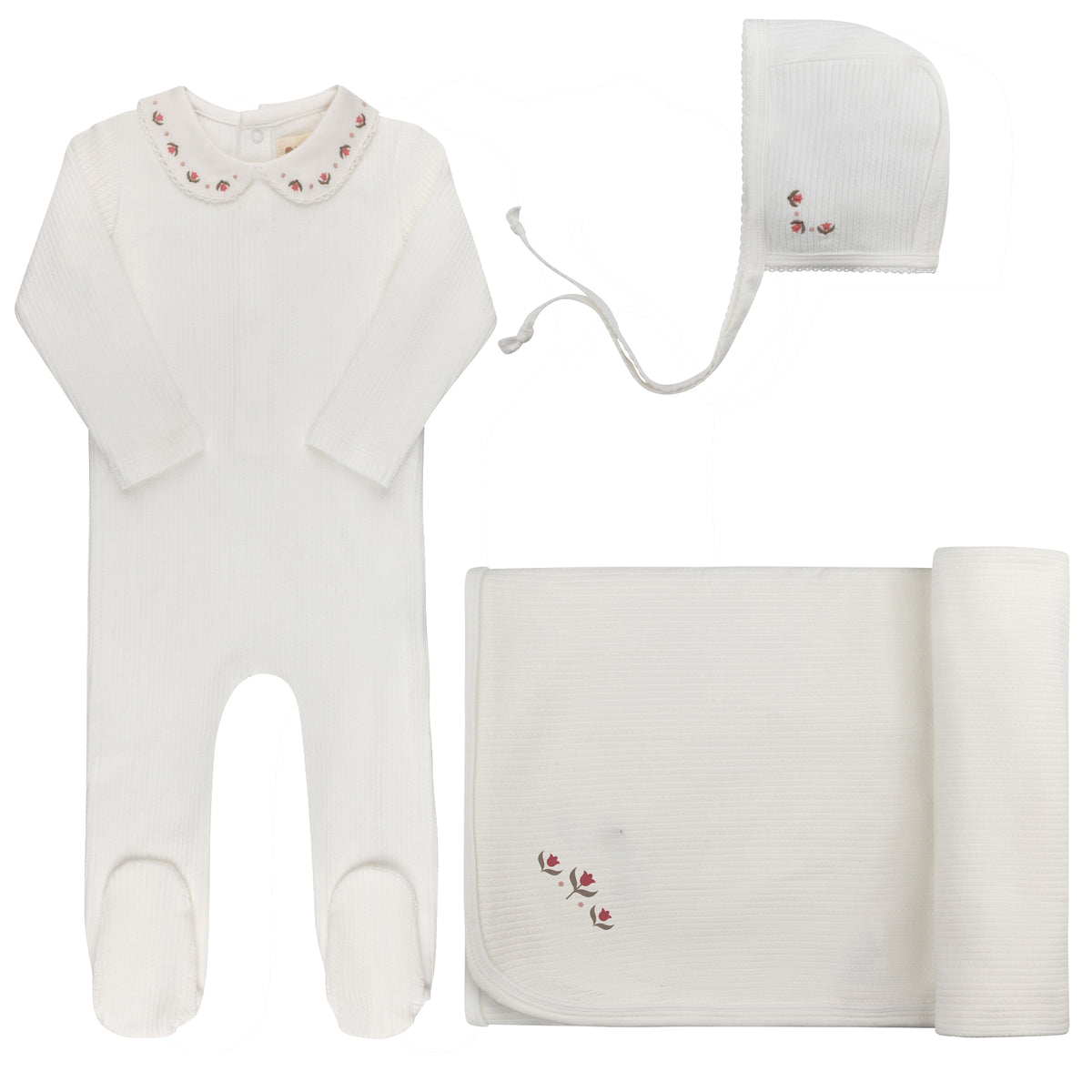 Looms Embroidered Trim Layette Set - Ivory Pink
