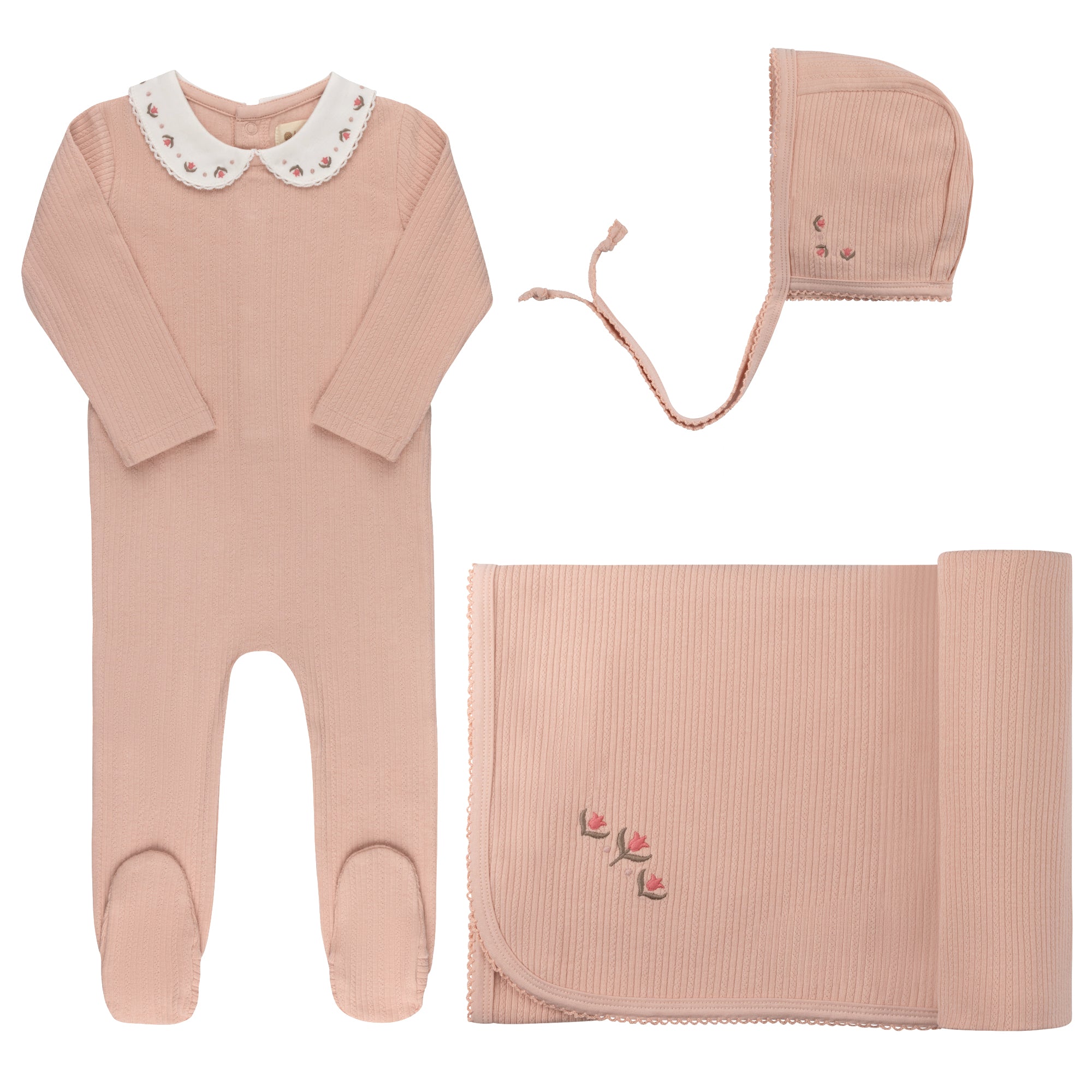Looms Embroidered Trim Layette Set - Pink