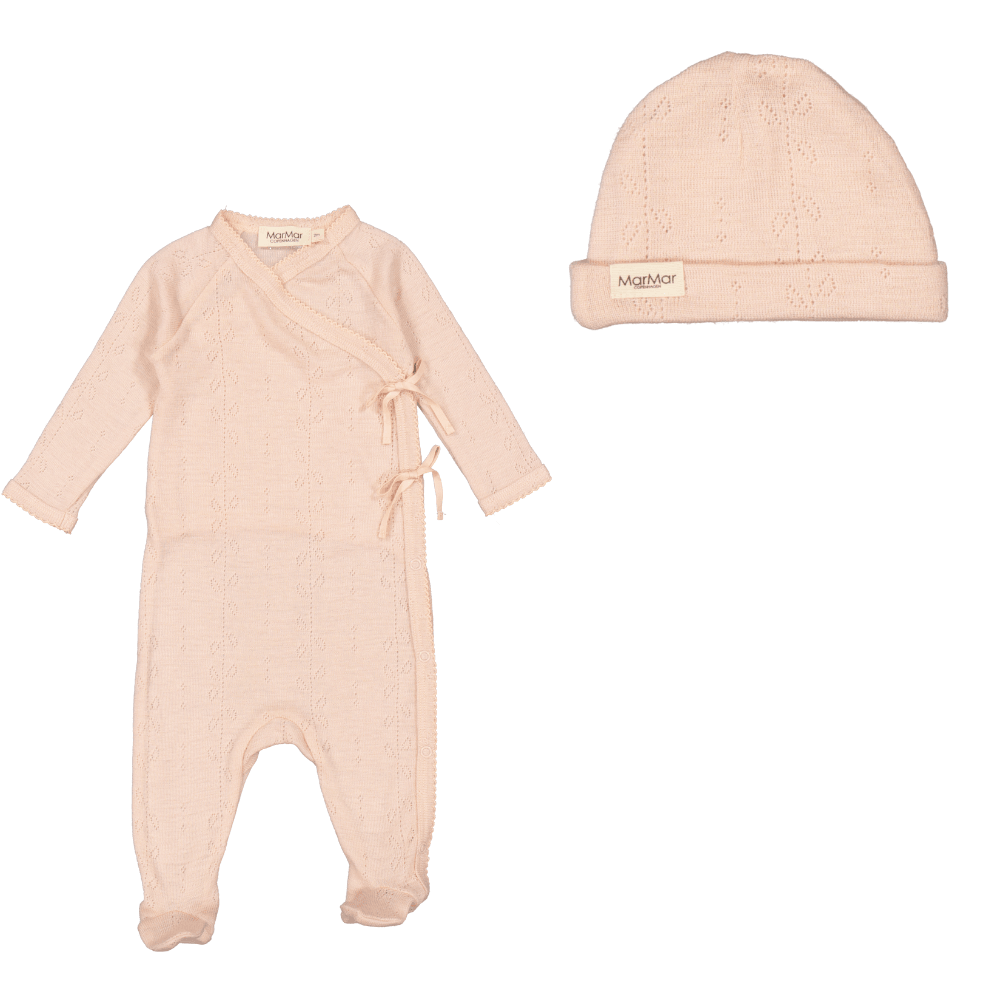 Marmar Wool Pointelle Sheer Rose Footie & Hat