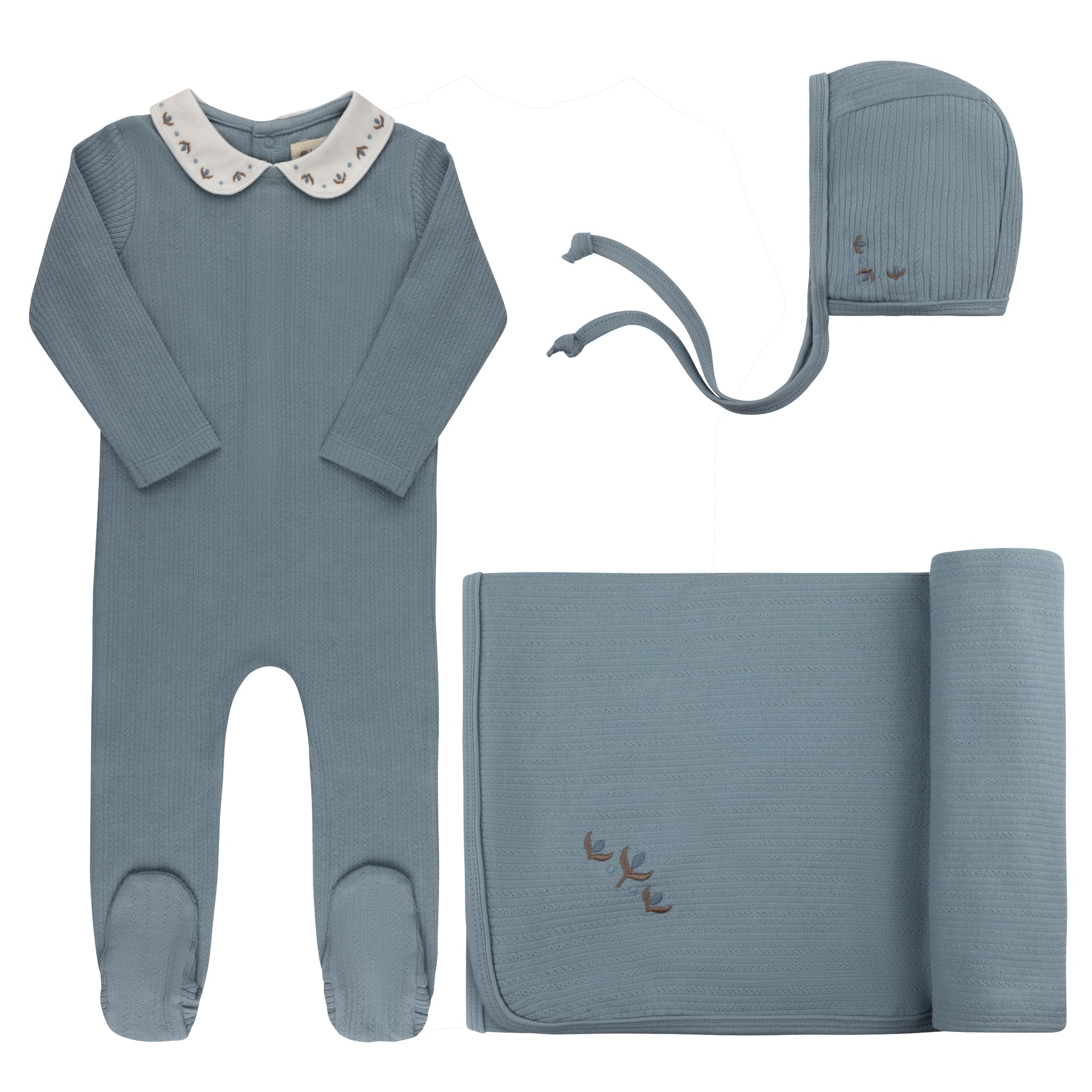 Looms Embroidered Trim Layette Set - Blue