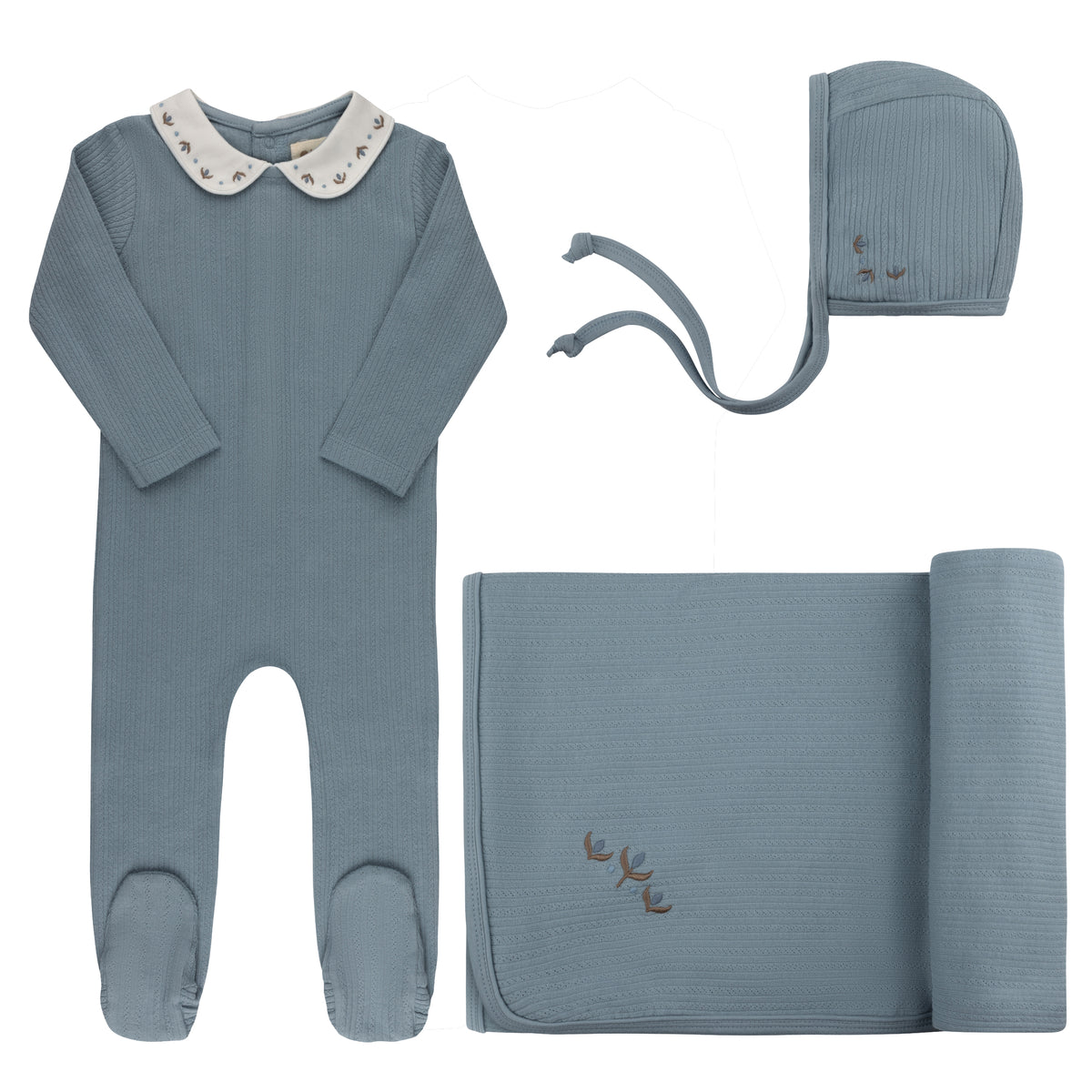Looms Embroidered Trim Layette Set - Blue