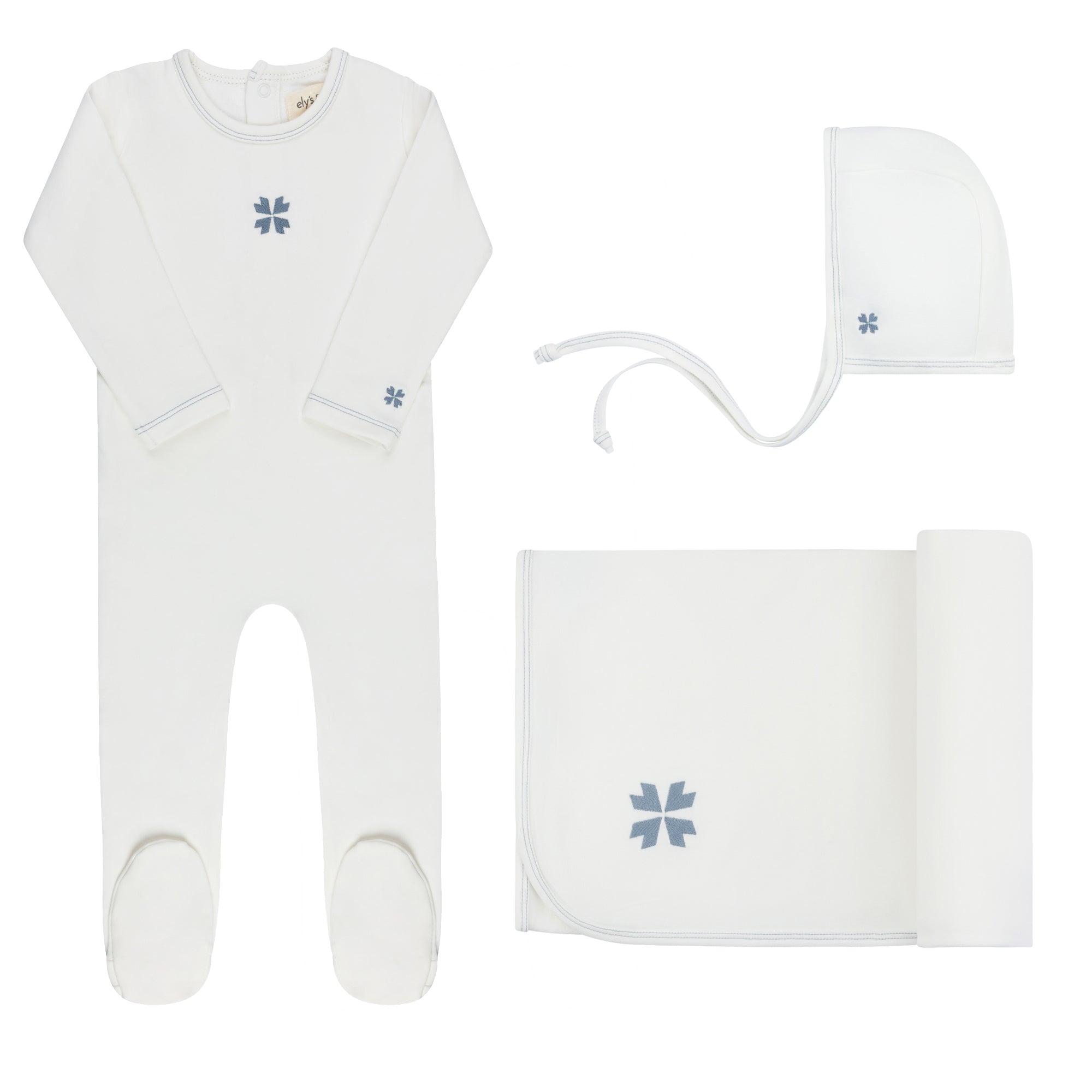 Elys & Co Embroidered Clover Layette Set - Ivory Blue