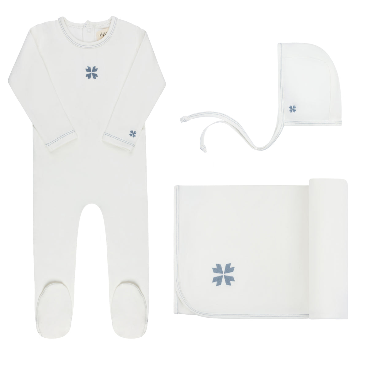 Elys & Co Embroidered Clover Layette Set - Ivory Blue