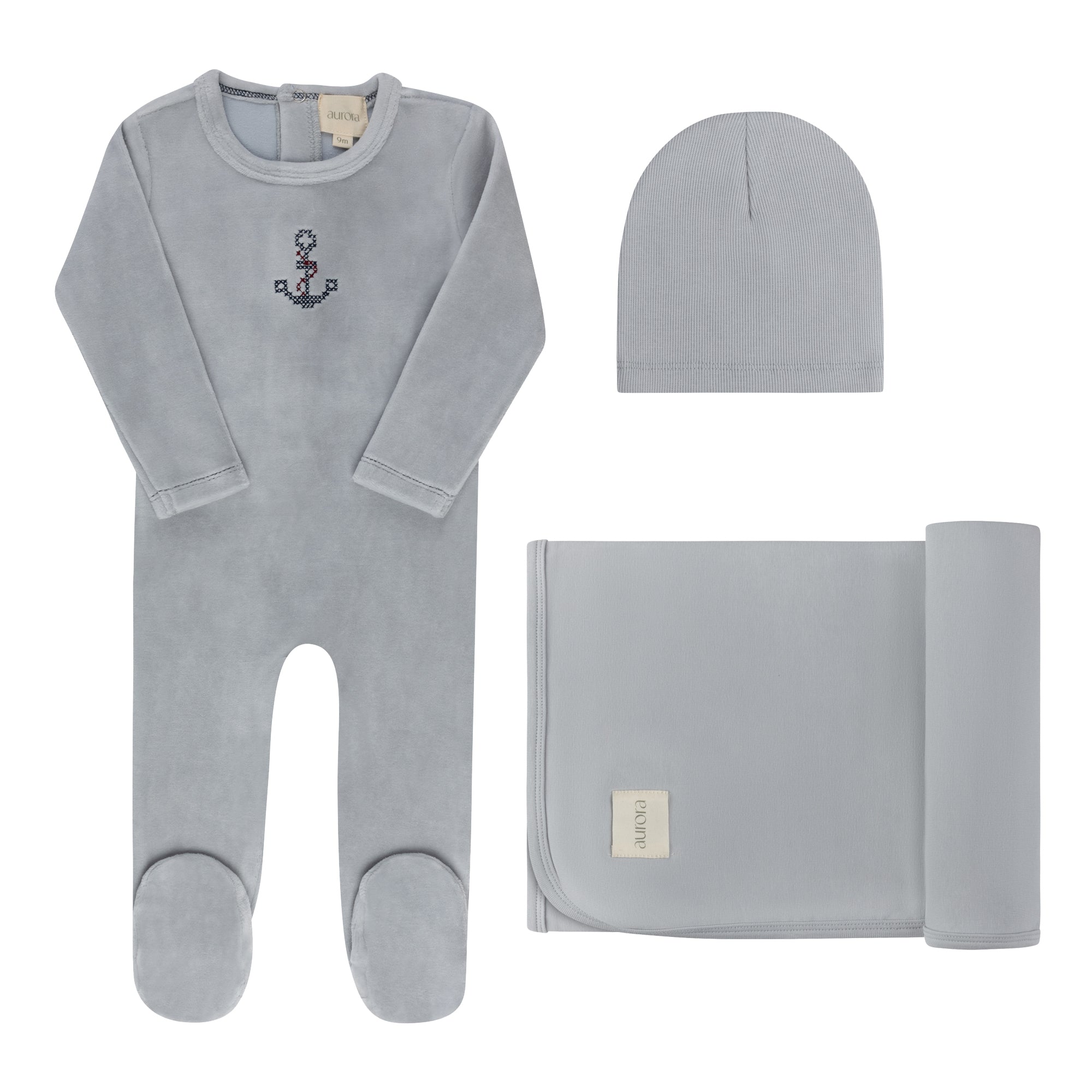Aurora Cross Stitch Layette Set - Blue