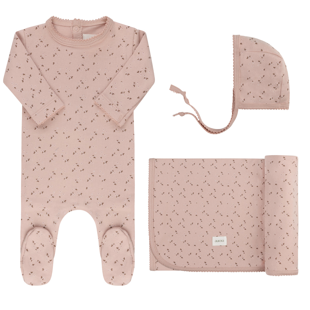 Aurora Floral Leaf Layette Set - Pink