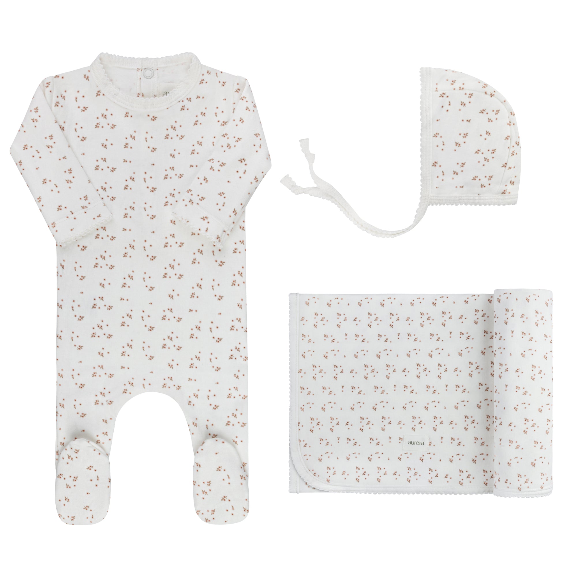 Aurora Floral Leaf Layette Set - Ivory Girl