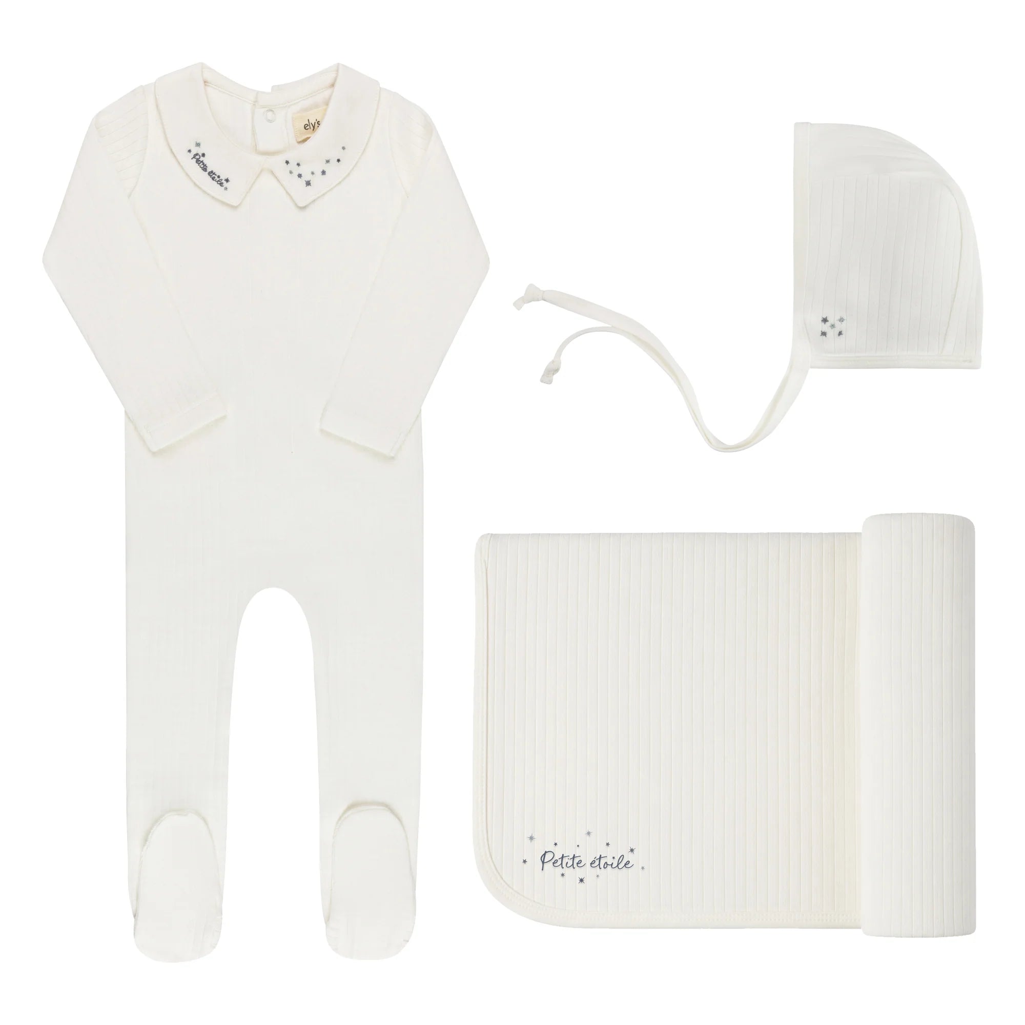 Elys & Co Floral Star Collar Layette Set - Ivory Blue