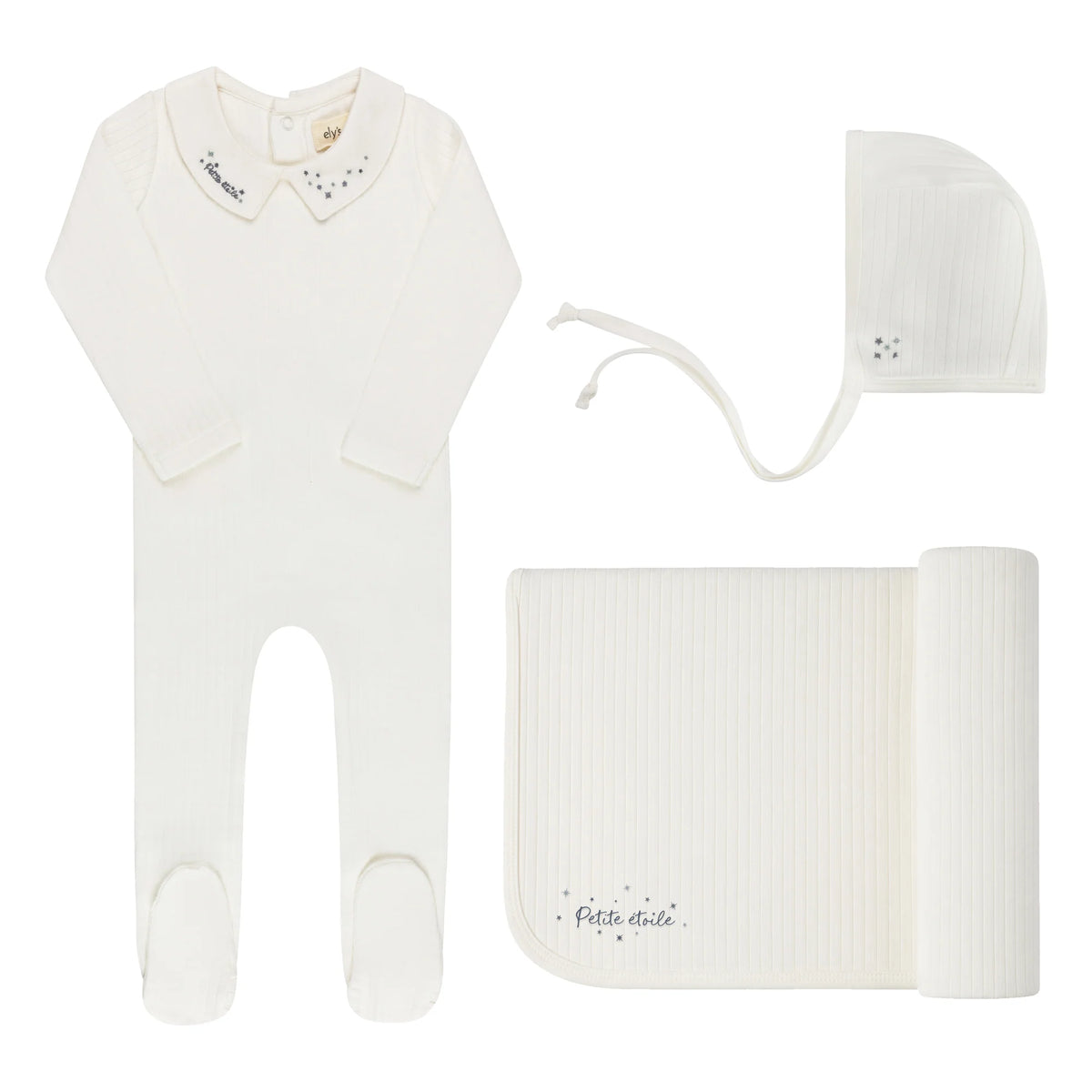 Elys & Co Floral Star Collar Layette Set - Ivory Blue