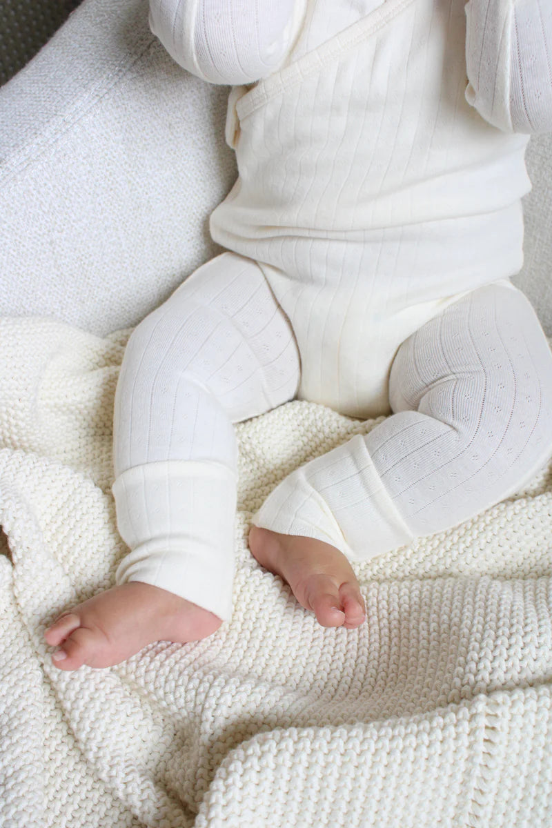 Little Threads Pointelle Wrap Footie - Cream