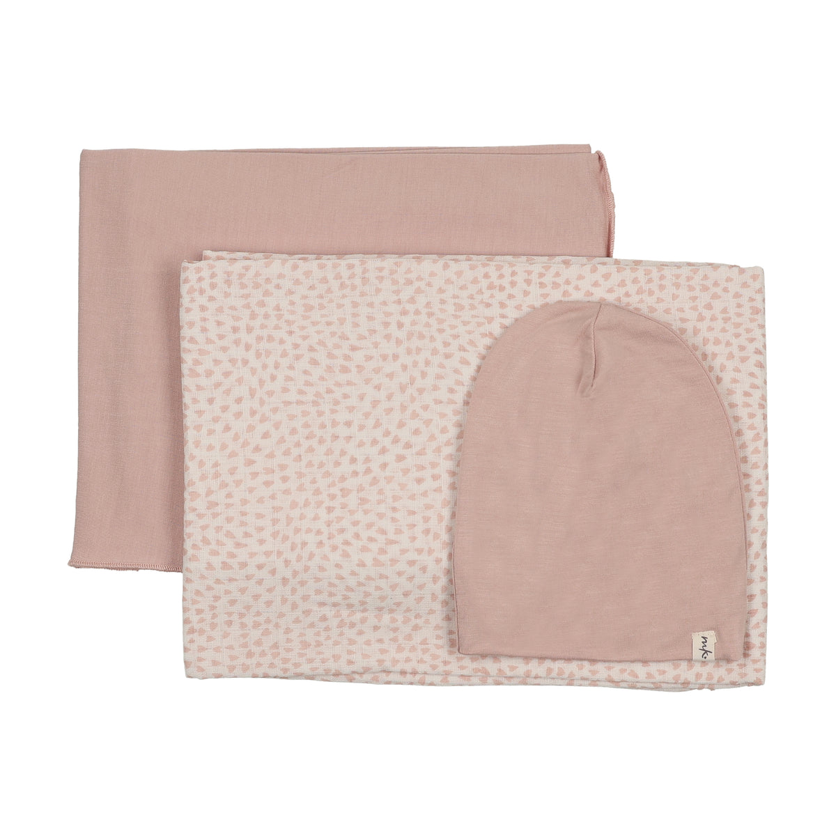 Mema Knits Bambbo Swaddle Set & Beanie - Pink Heart