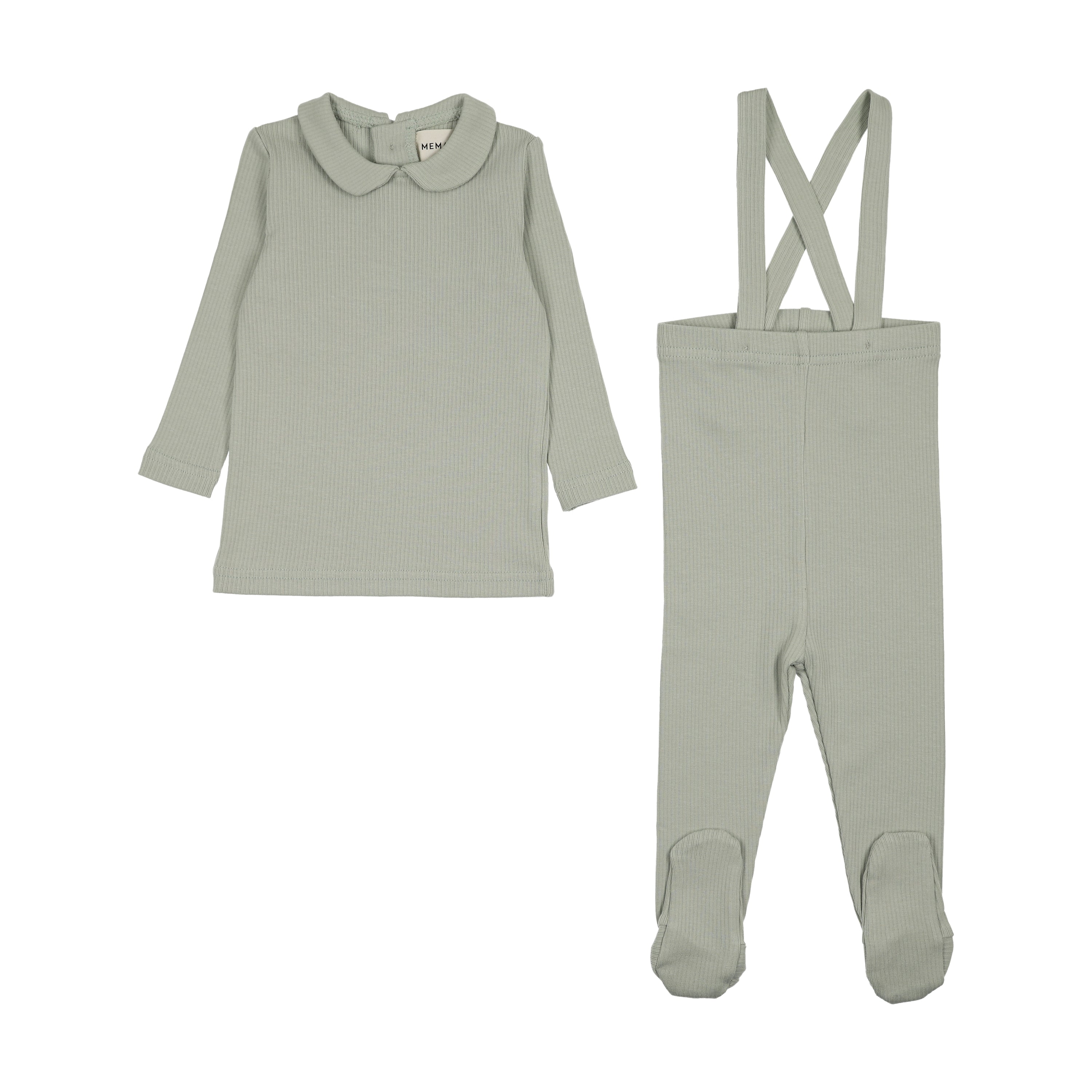 Mema Knits Rib Collared Top & Pants Set - Mint