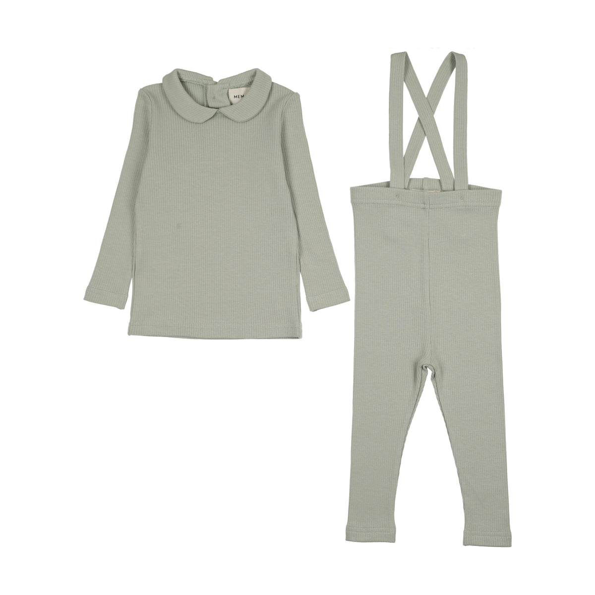 Mema Knits Rib Collared Top & Pants Set - Mint