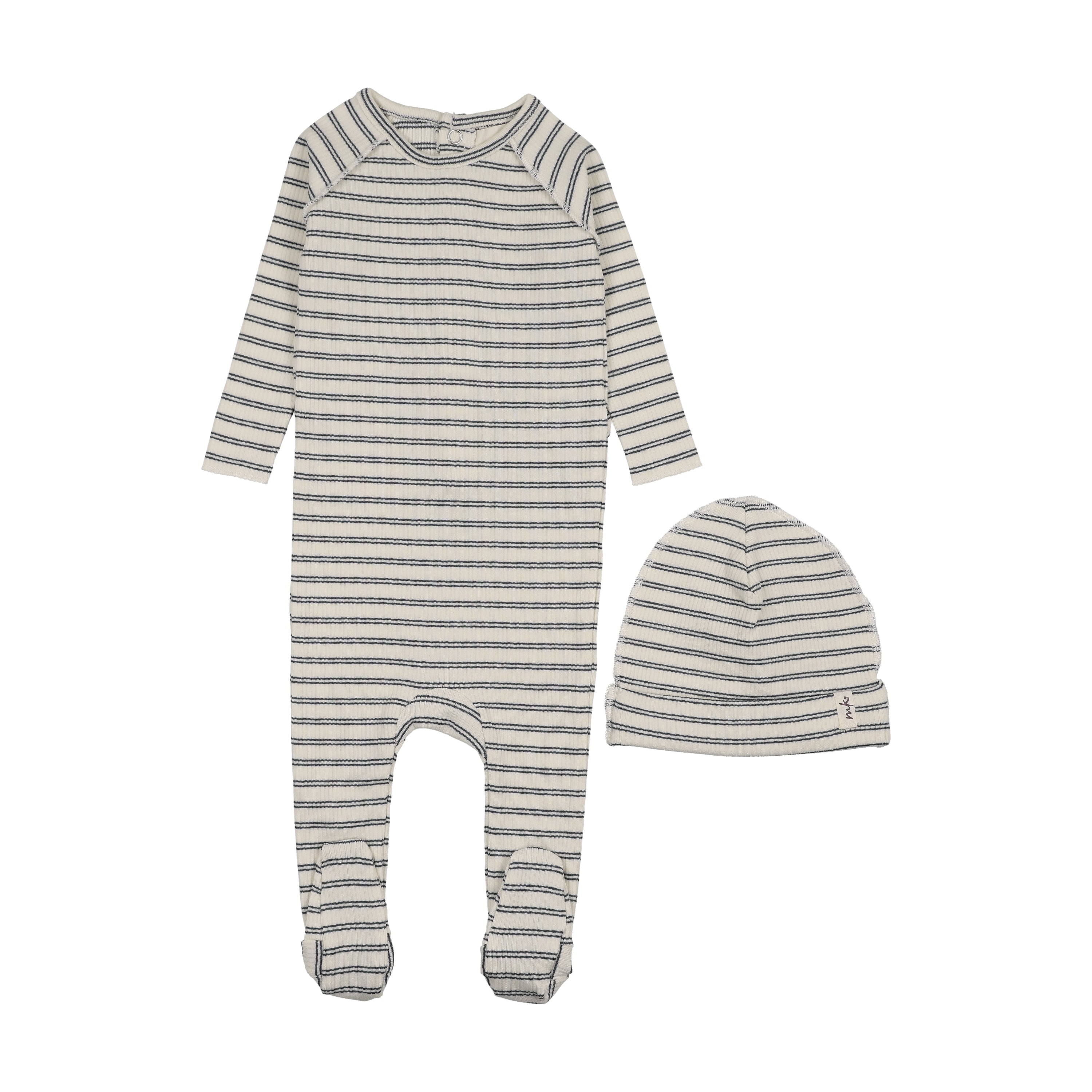 Mema Knits Rib Stripe Footie & Beanie - Navy Blue