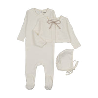 Mema Knits Pointelle Footie, Slub Cardigan & Bonnet - WW