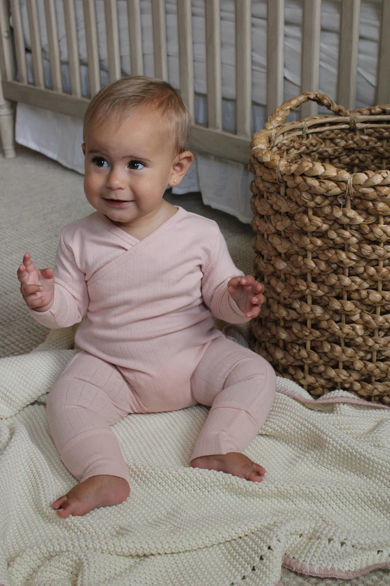 Little Threads Pointelle Wrap Footie - Pink