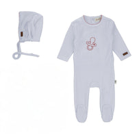 Bondoux Paci Embroidered White Velour Footie & Bonnet