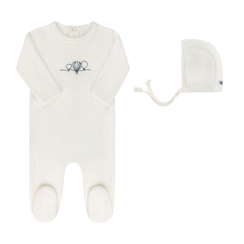 Elys & Co Velour Embroidered Hot Air Balloon Footie & Bonnet