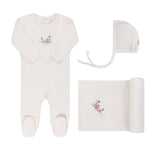 Elys & Co Velour Embroidered Flowers Layette Set