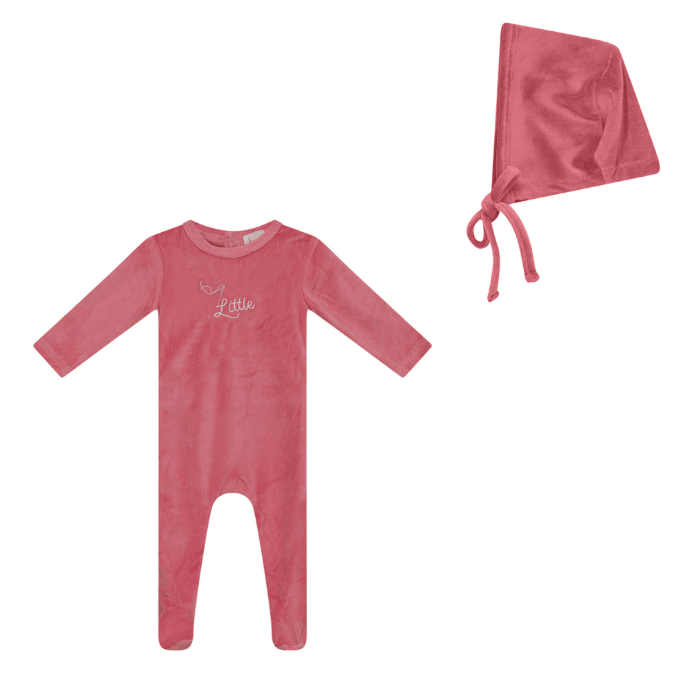 Bondoux Little Embroidery Velour Footie & Hat