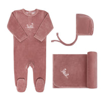 Elys & Co Velour Embroidered Flowers Layette Set