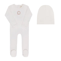 Aurora Metallic Crest Footie & Bonnet - Ivory Girl