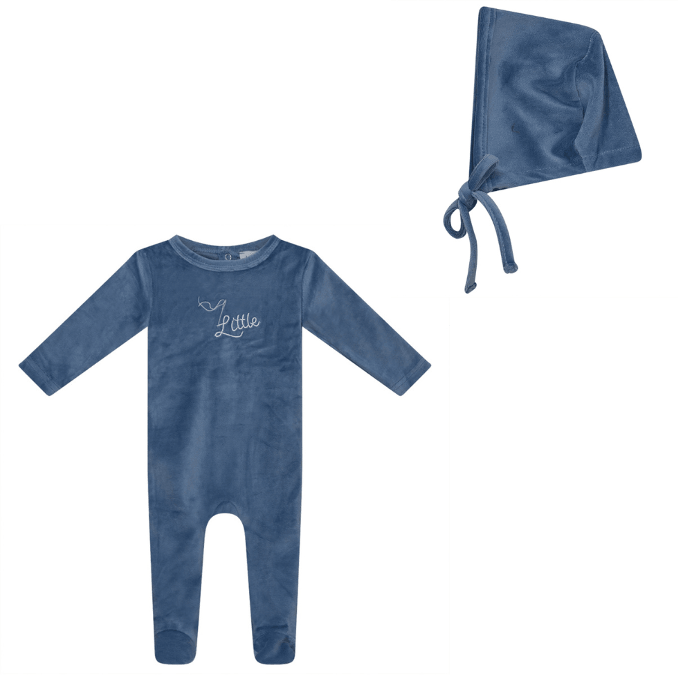 Bondoux Little Embroidery Velour Footie & Hat