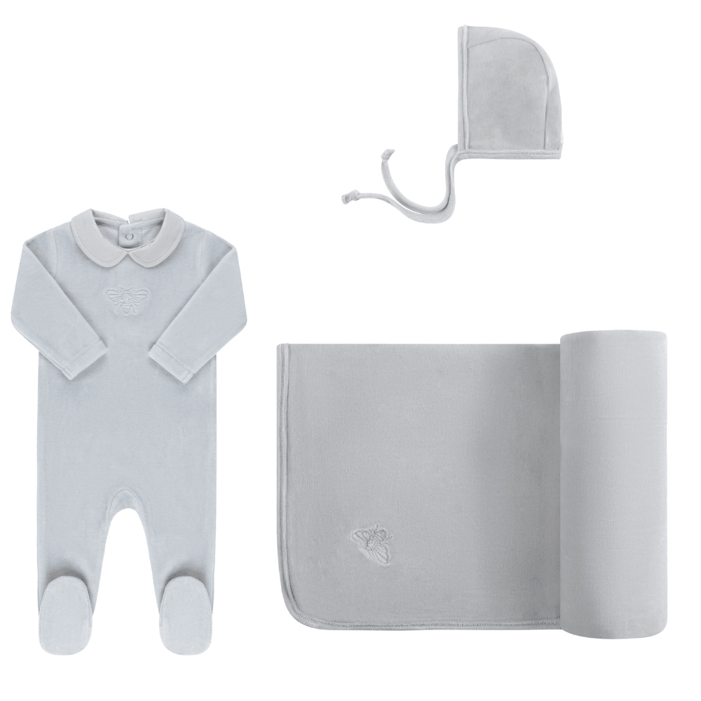 Elys & Co Velour Embroidered Metallic Bee Layette Set