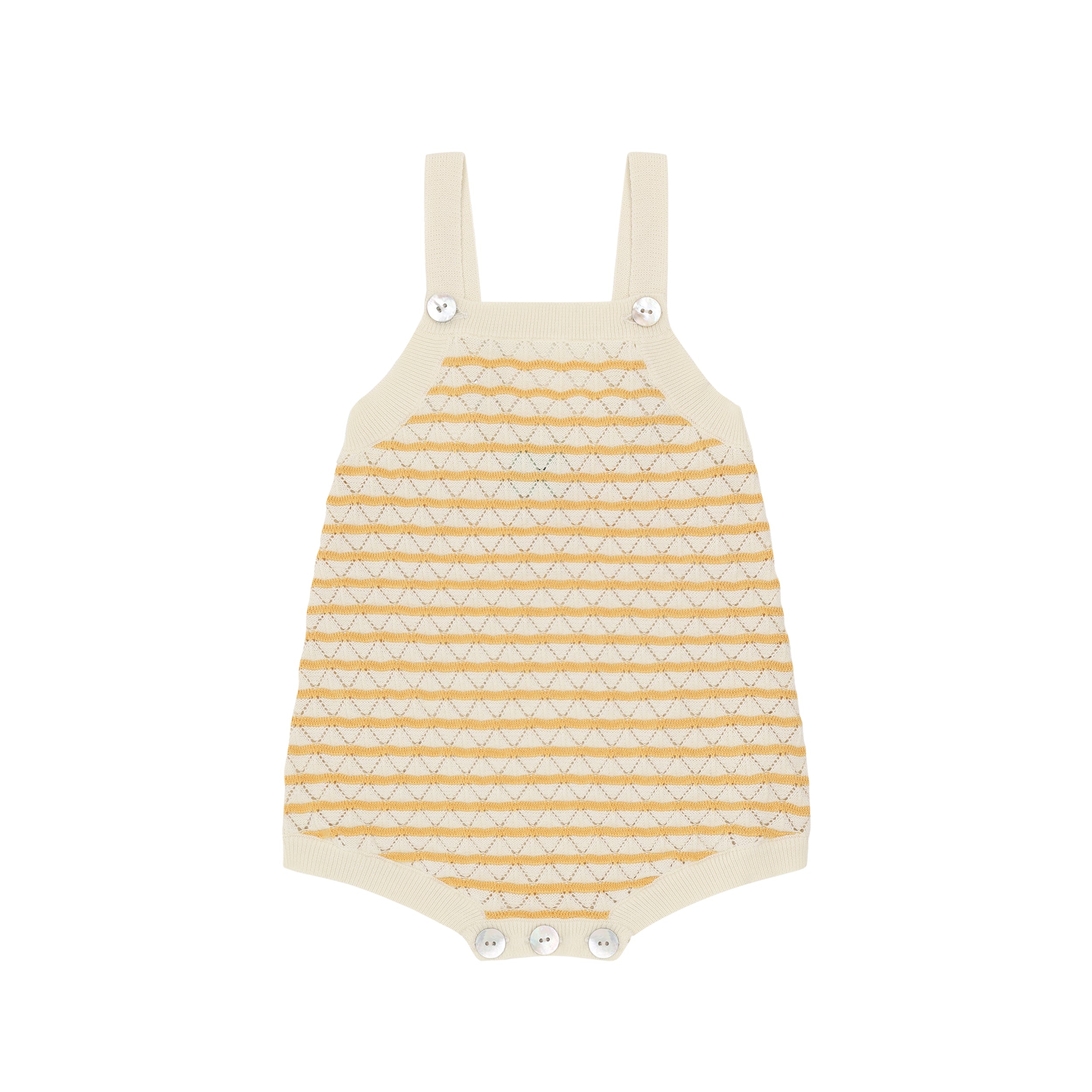 FUB Pointelle Striped Romper - ecru/butter