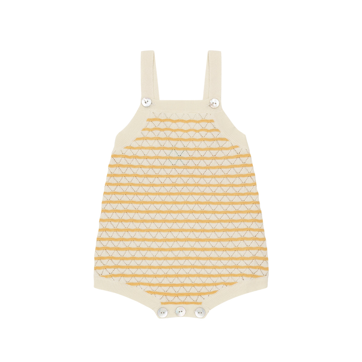 FUB Pointelle Striped Romper - ecru/butter