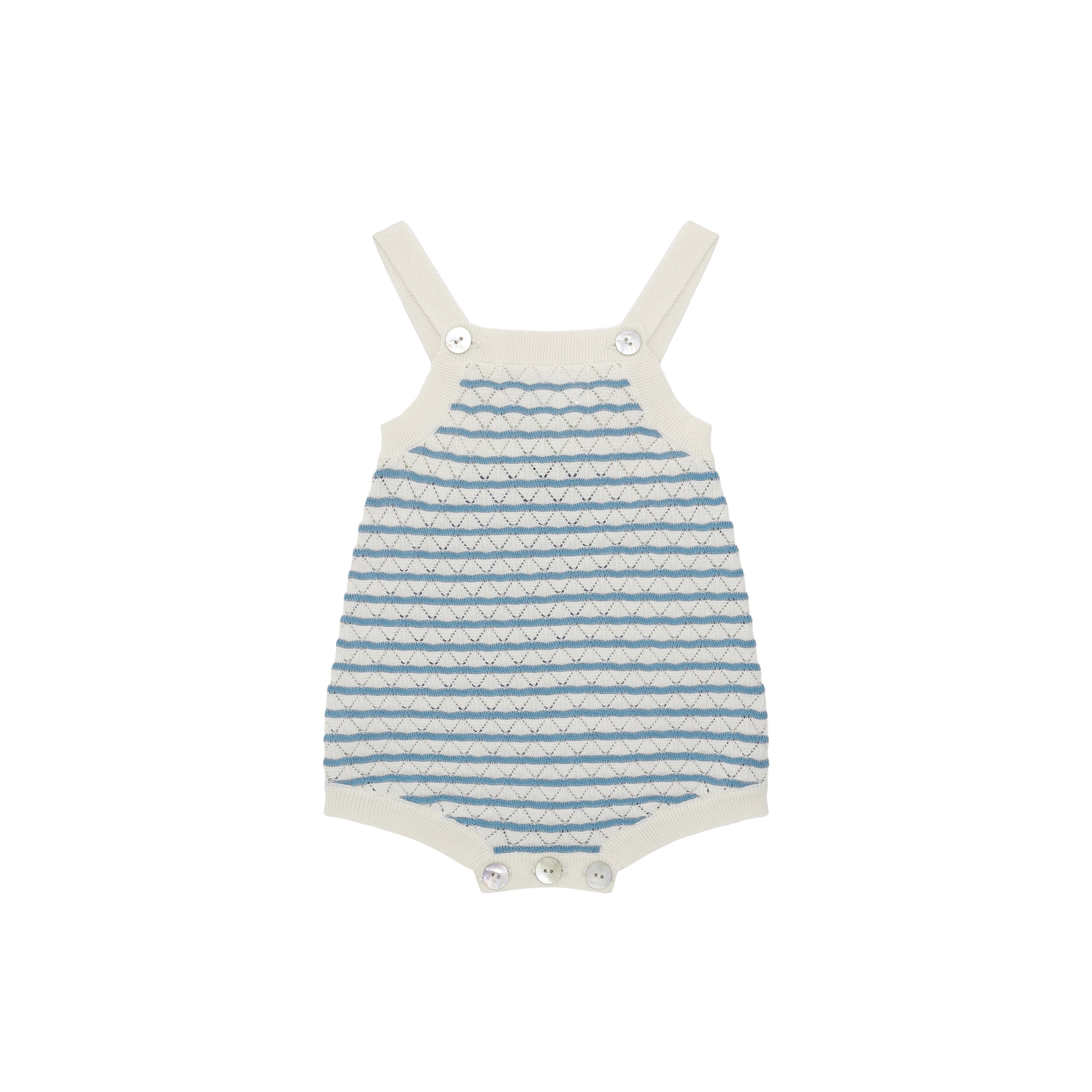 FUB Pointelle Striped Romper - ecru/sea