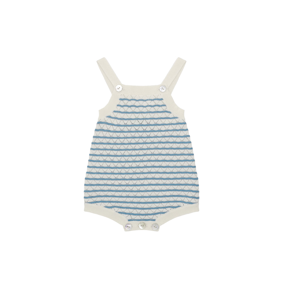 FUB Pointelle Striped Romper - ecru/sea