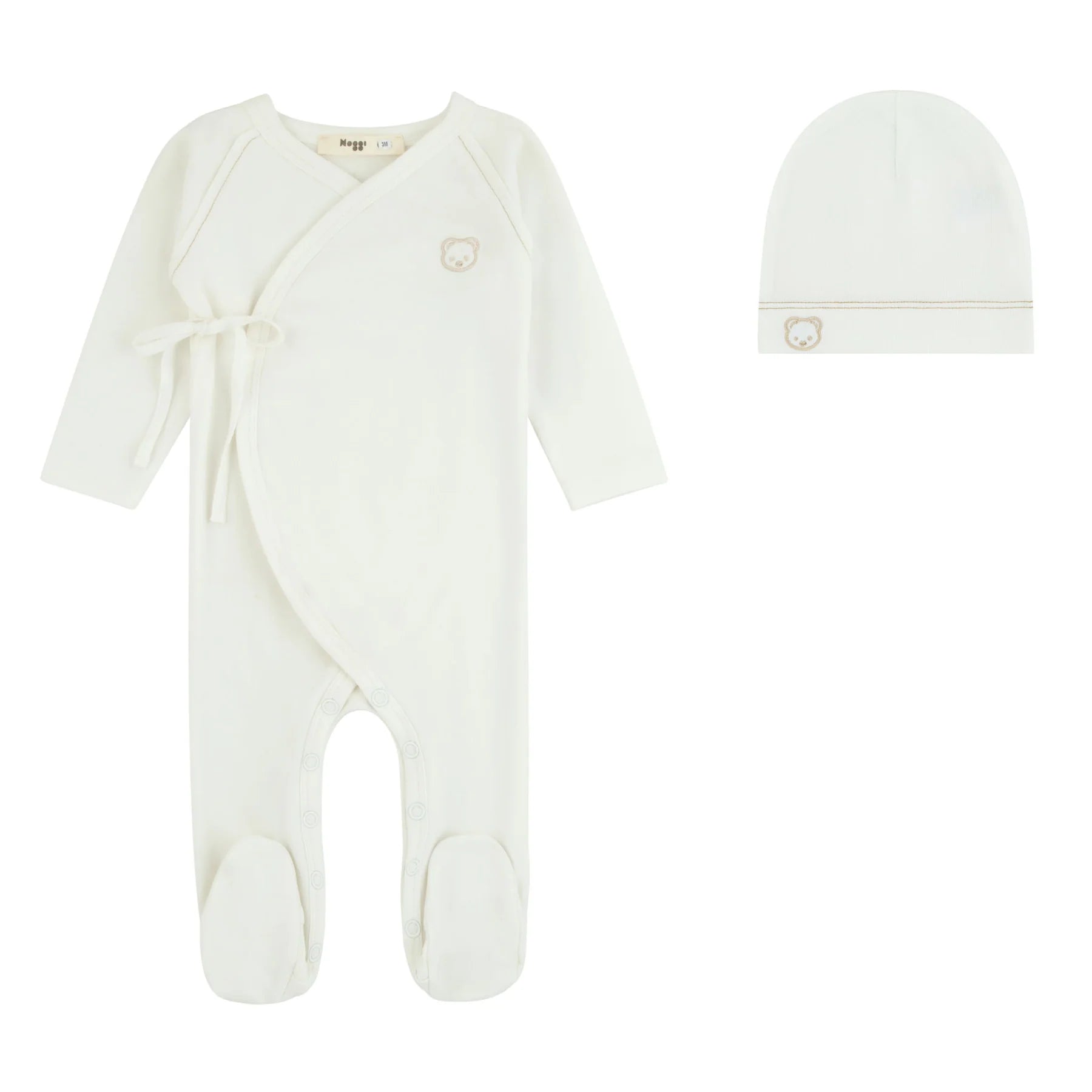 Noggi Teddy Wrap Footie & Beanie - Ivory