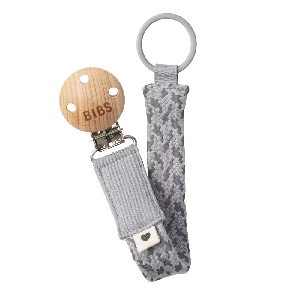 Bibs Braided Pacifier Clip - Cloud/Iron