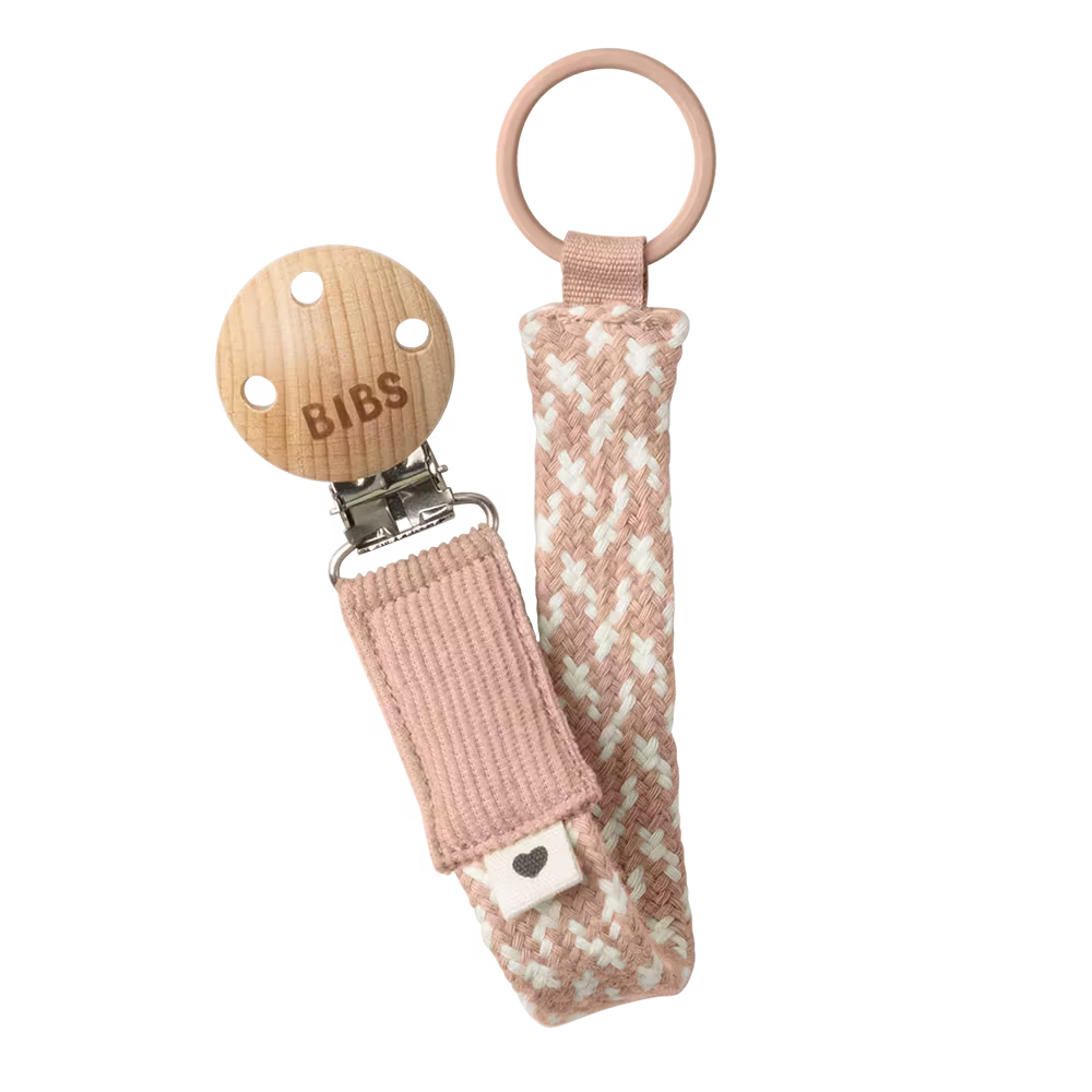 Bibs Braided Pacifier Clip - Blush/Ivory
