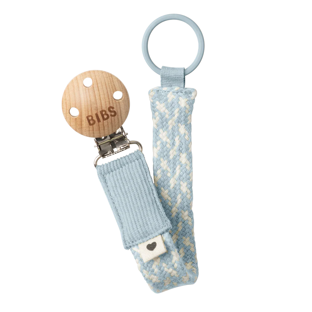 Bibs Braided Pacifier Clip - Baby Blue/Ivory