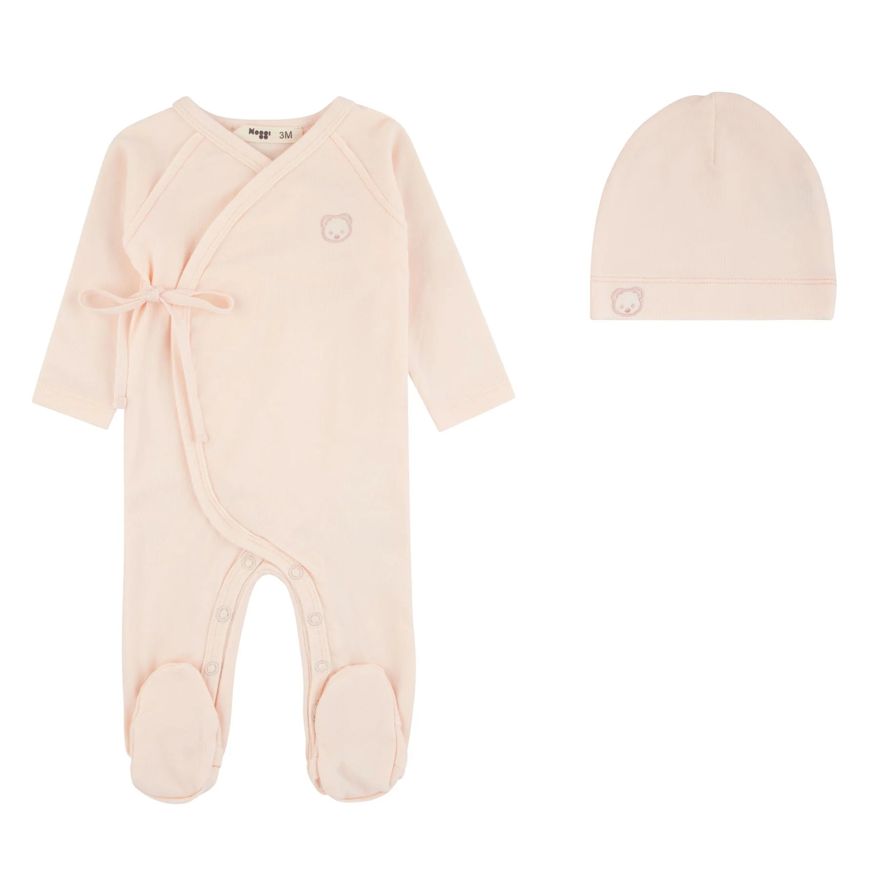 Noggi Teddy Wrap Footie & Beanie - Pink