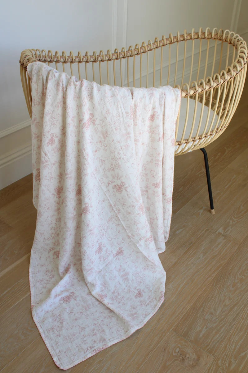 Little Threads Rose Toile Muslin Blanket