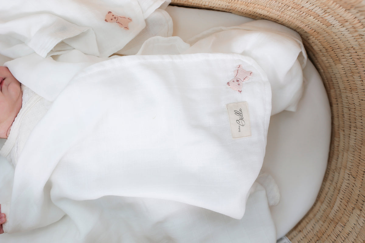 Bebe Bella Modal Bear Embroidery Layette Set - White Pink