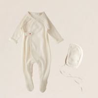 Ferne Waffle Hadagi Footie & Bonnet - Ecru/Red