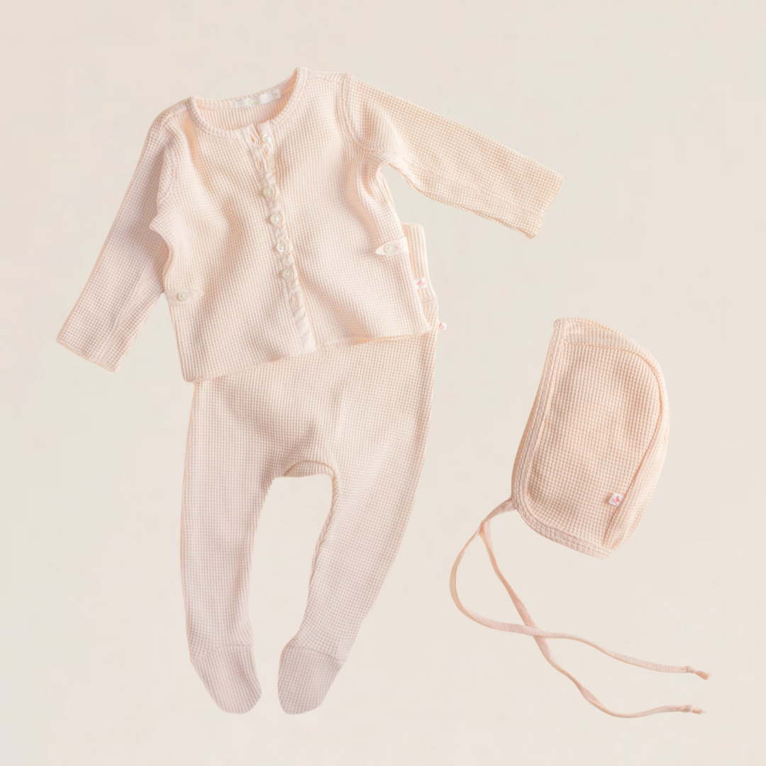 Ferne Waffle Hadagi Footed Cardi Set & Bonnet - Ballet