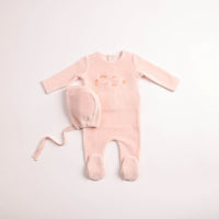 Bee & Dee All Things Baby Velour Footie & Bonnet - Sand Pink