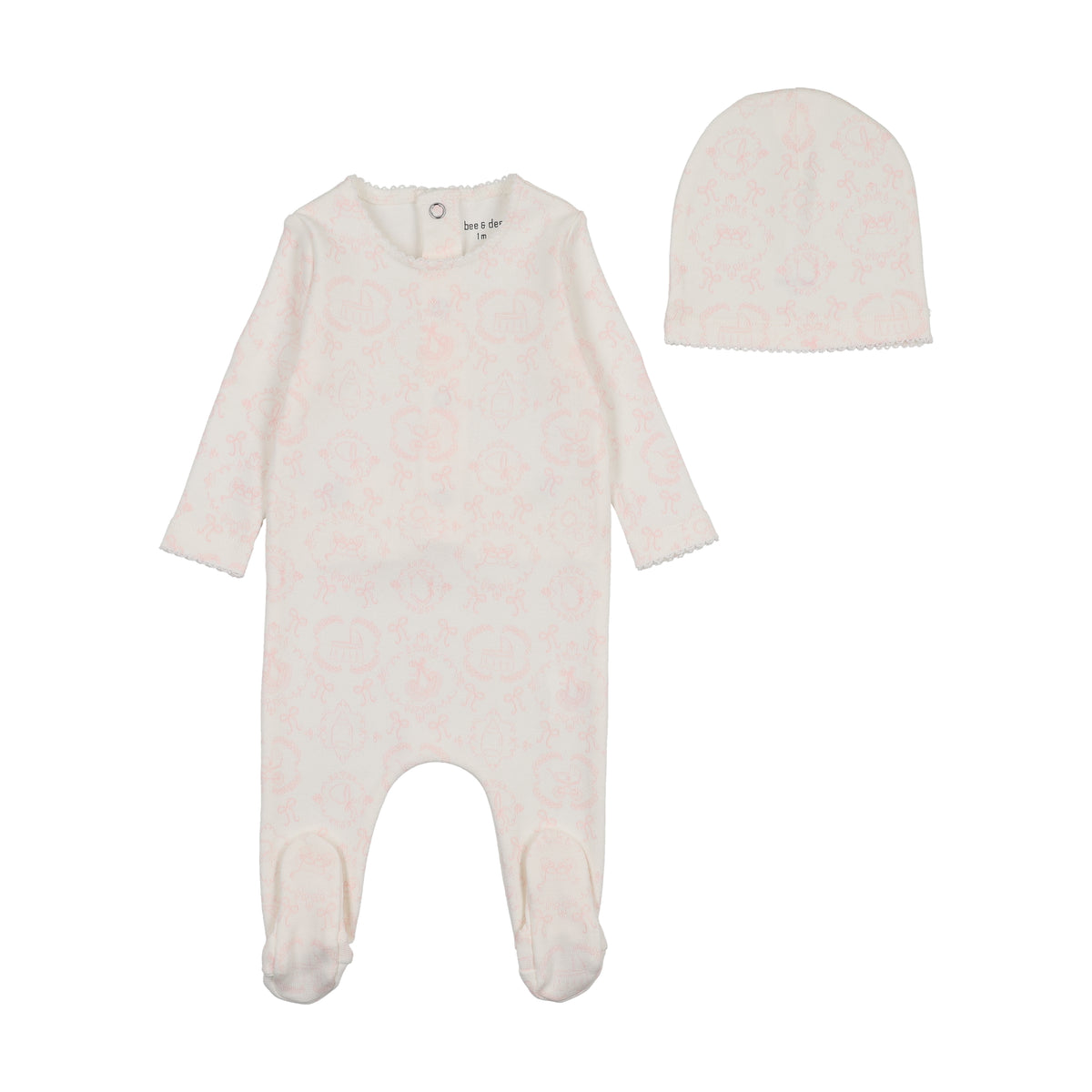 Bee & Dee Babyland Toile Footie & Beanie - Ivory Girls
